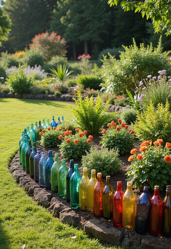 27 Garden Edging Ideas for Sustainable Outdoor Decor - 15. Glass Bottle Edging