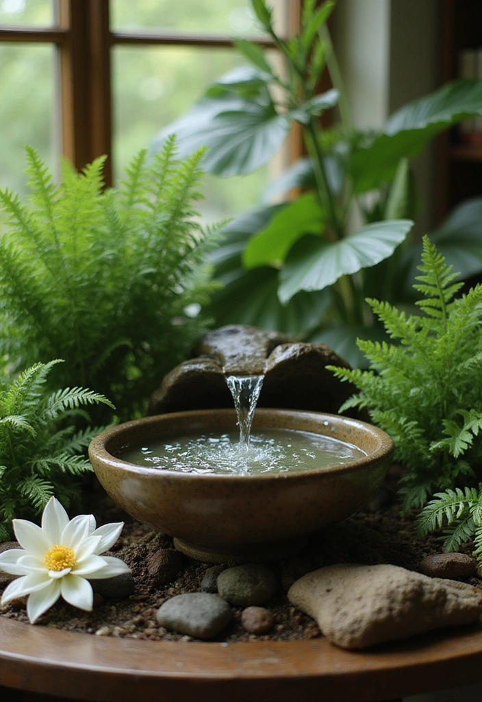27 Garden Room Ideas - 11. Indoor Garden with Water Feature
