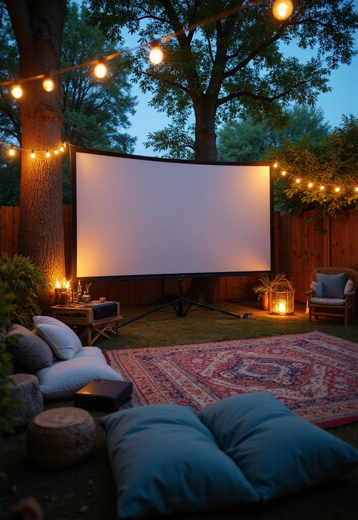 27 Small Backyard Ideas for Enchanting Outdoor Living - 20. Outdoor Movie Night Setup