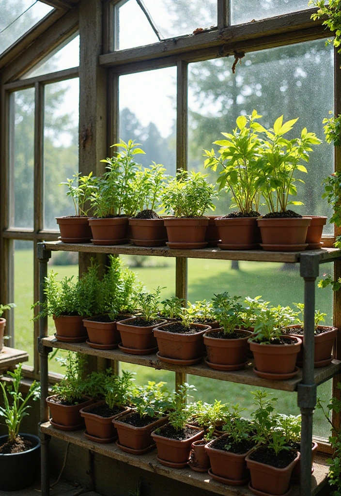 27 Small Garden Ideas for Vertical Garden Solutions - 11. Greenhouse Shelves