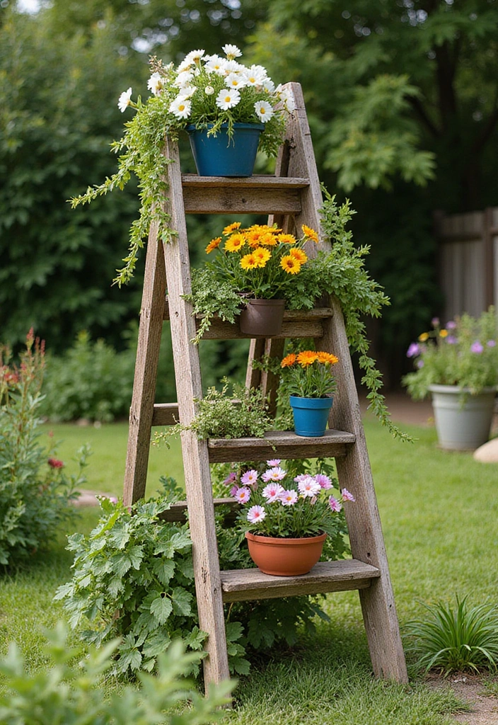 27 Small Garden Ideas for Vertical Garden Solutions - 17. Ladder Gardens